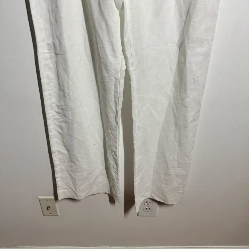 Zara Linen Wide Leg Pull On Pant Women XL White Coastal Beach Minimal Vacation